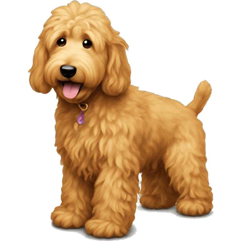 A golden doodle pooping on the carpet emoji