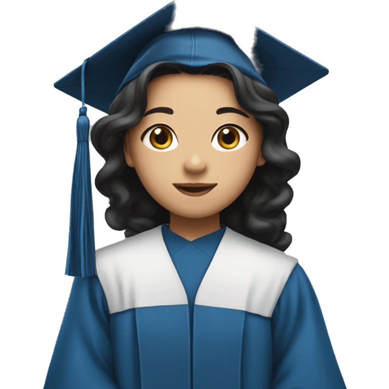 asian girl wearing blue graduation cap with long curly black hair emoji