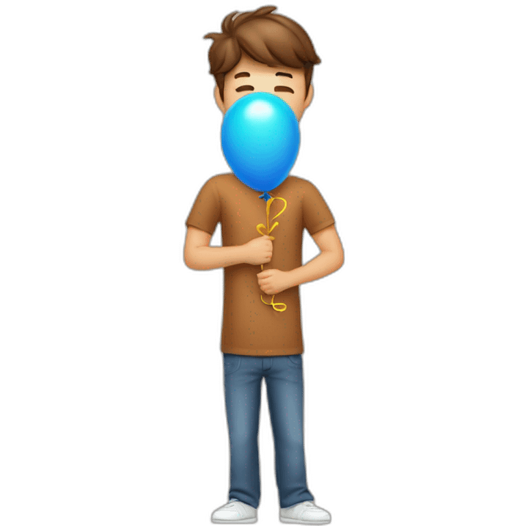 44 brown hair man congratulating wearing a big 19 shaped  balloon on hands emoji