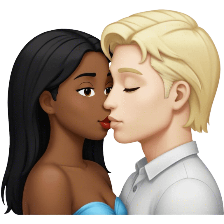 white skin blond hair man kissing brown skin black hair woman emoji