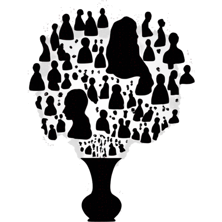 A sleek, symmetrical vase in the center of the image, created by the negative space between two black silhouettes of human profiles facing each other on either side.  emoji