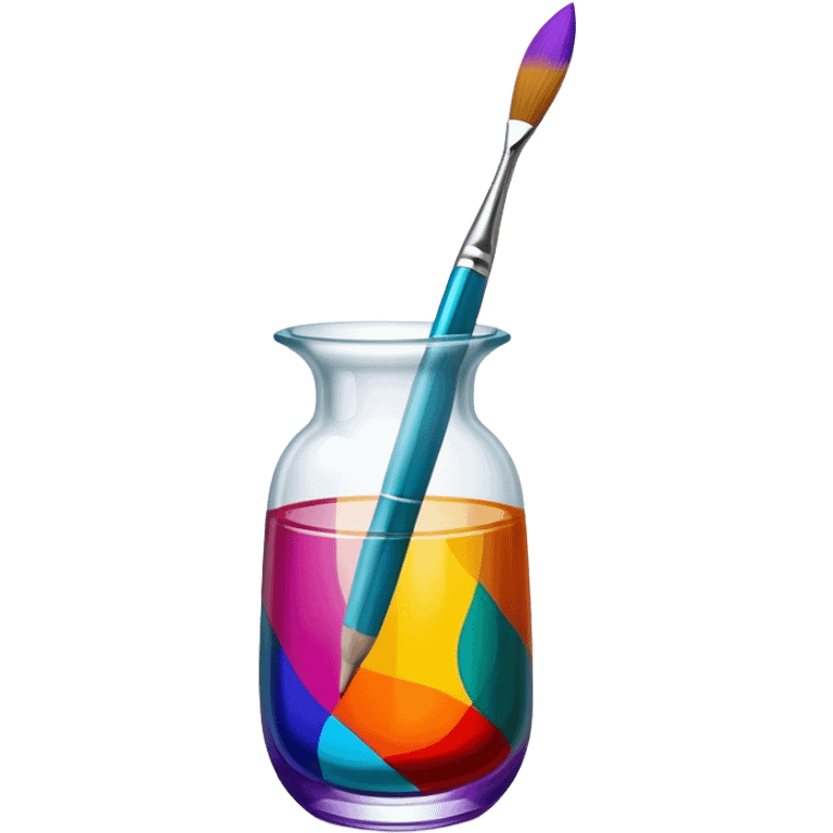 Glass painting icon, hand-painted colorful patterns on a glass surface, visible fine paintbrush and glass object like a vase or decorative plate, bright vibrant colors, no finished artwork, just the painting process, minimalistic style, clean lines, transparent background. emoji