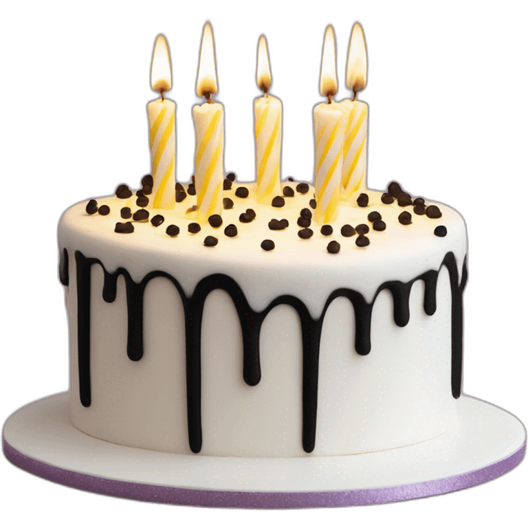 Black Birthday candles on top of white coquette cake emoji