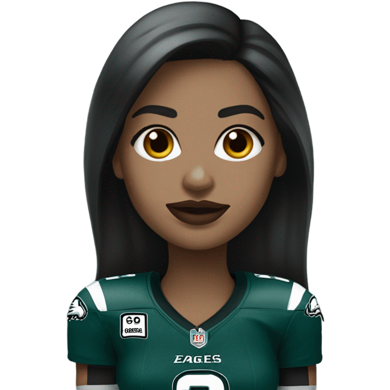  White skin female dark hair red lips wearing Philadelphia Eagles jersey emoji