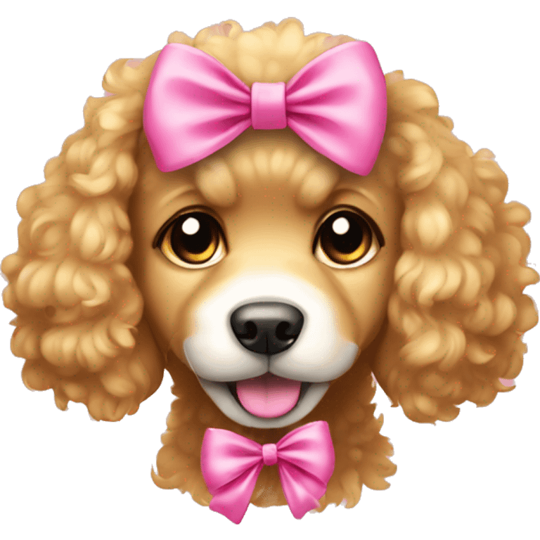 Golden curly fur puppy with pink bow emoji