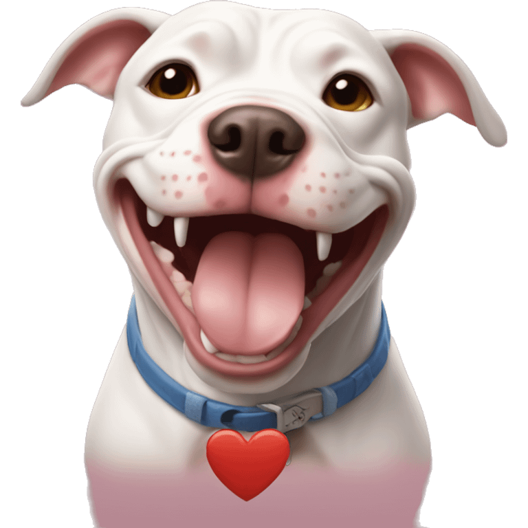 Laughing pitbull with hearts around it emoji