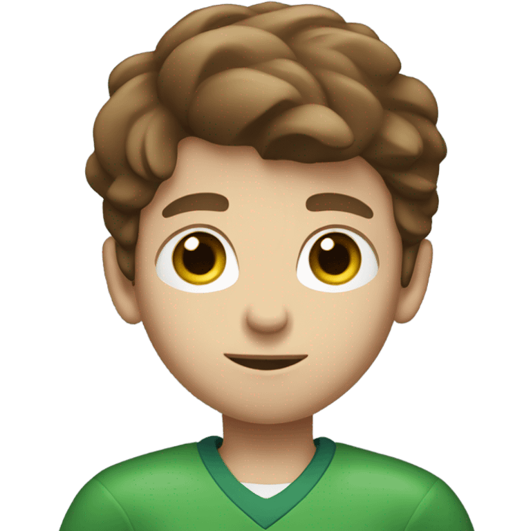 boy with brown hair and blue eyes. wearing a green shirt. holding an american football. from the chest up emoji