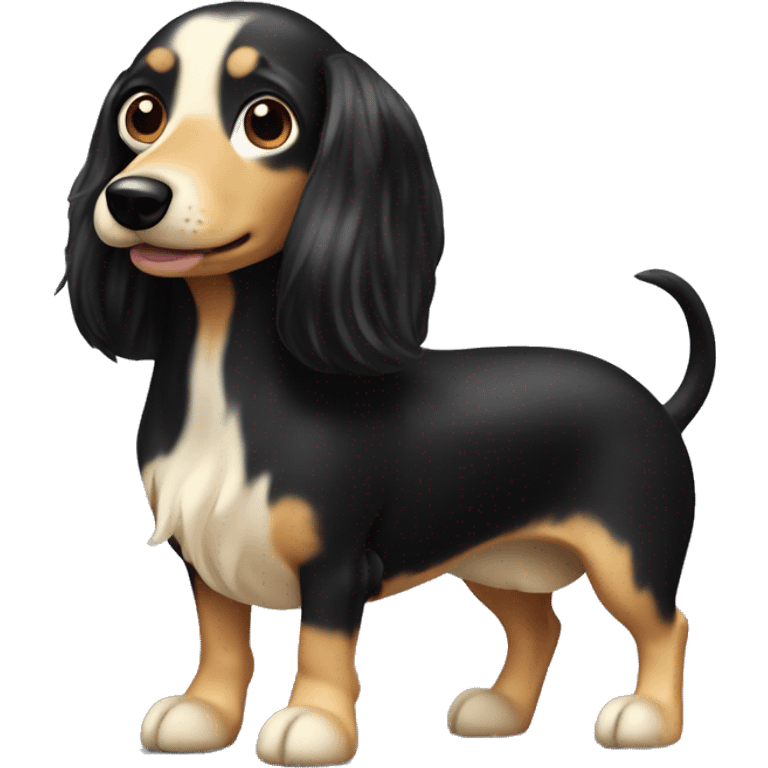 Black and cream long hair weenie dog emoji