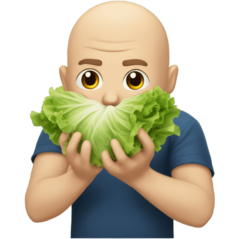 bald man brutally eating lettuce emoji