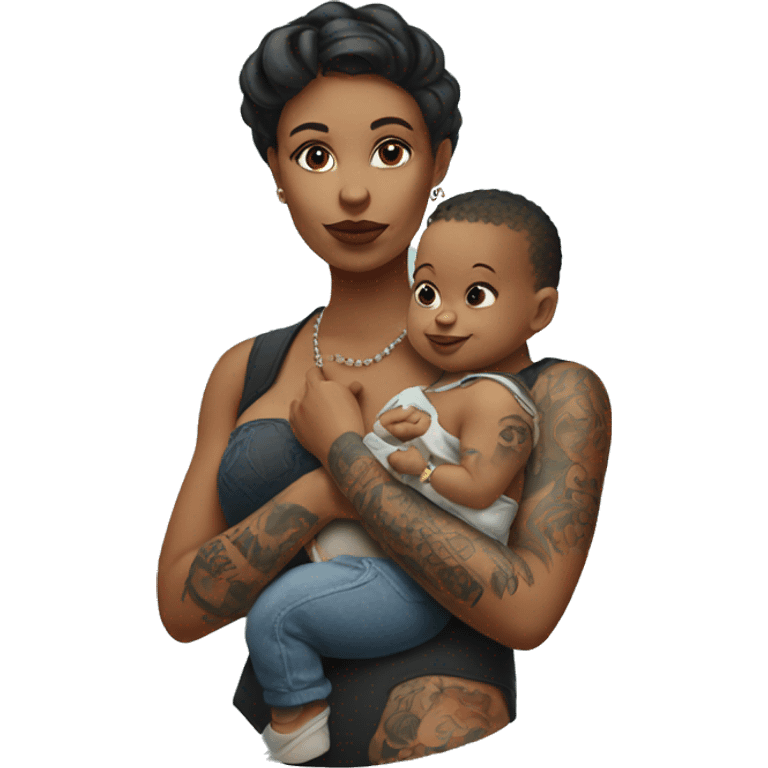 tattooed woman with a baby in her hand emoji