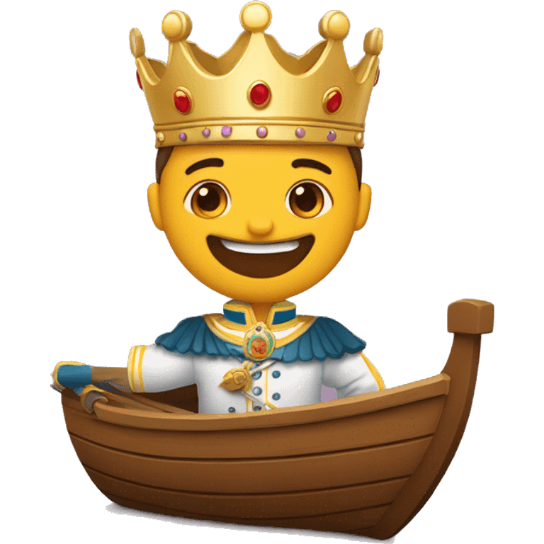 Chico con corona de rey montado en una lancha  emoji