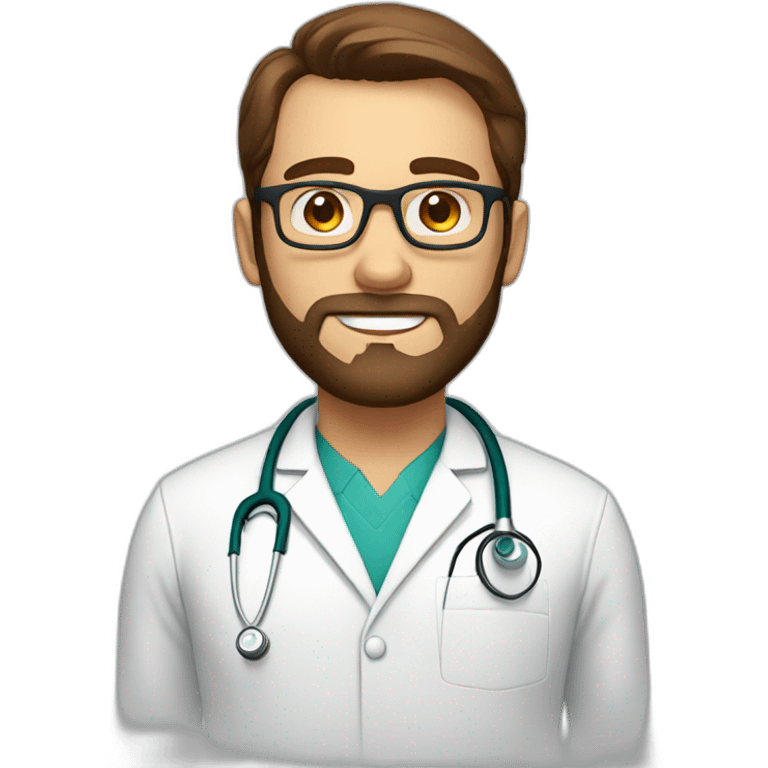 white doctor with short brown hair, big forehead, glasses and beard emoji