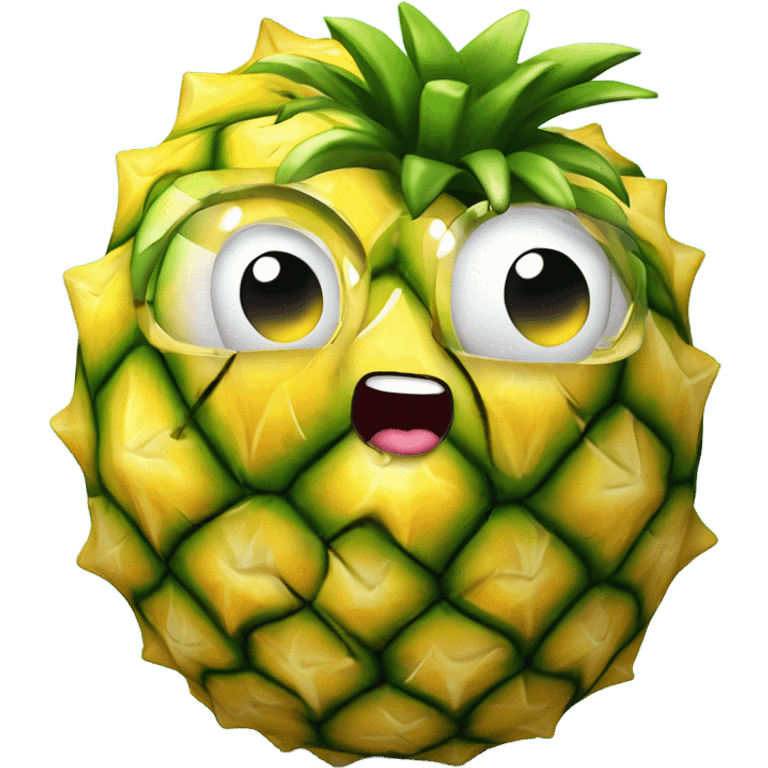 3D one shy pineapple  👱‍♀️🍍 with big shiny eyes 👀 The pineapple cute embarrassed ☺️ emoji