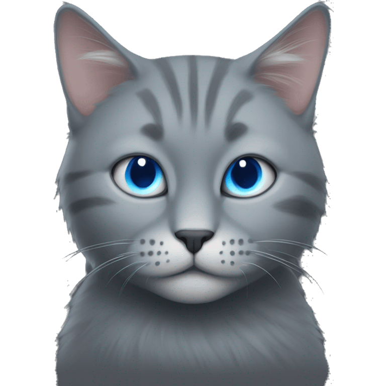 Make  cat in dark grey fur with blue eyes, Athat has a text box above its head with letters R I P emoji