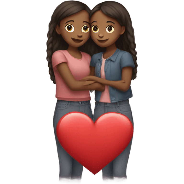 two kissing girls holding a heart emoji