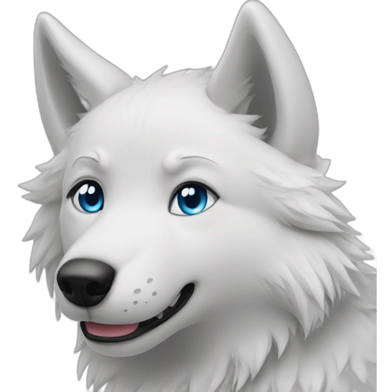 Happy White Wolf blue eyes short hairs emoji