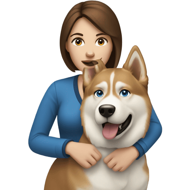 White Woman hair brown and bleus eyes and golden Husky  emoji