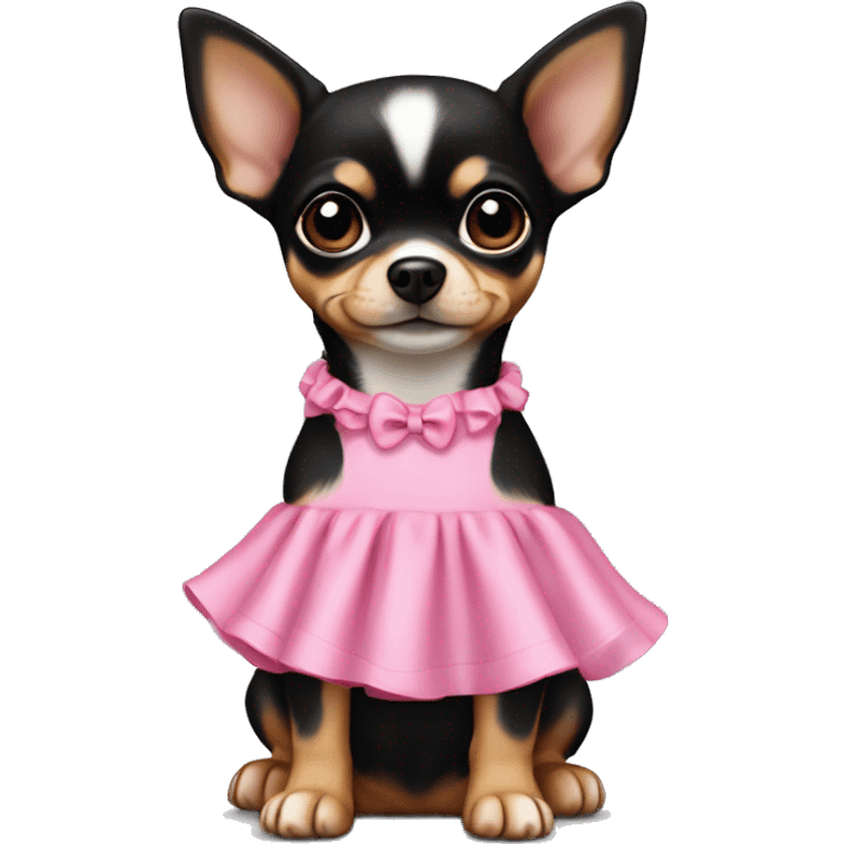 black & tan chihuahua puppy wearing a pink dress emoji