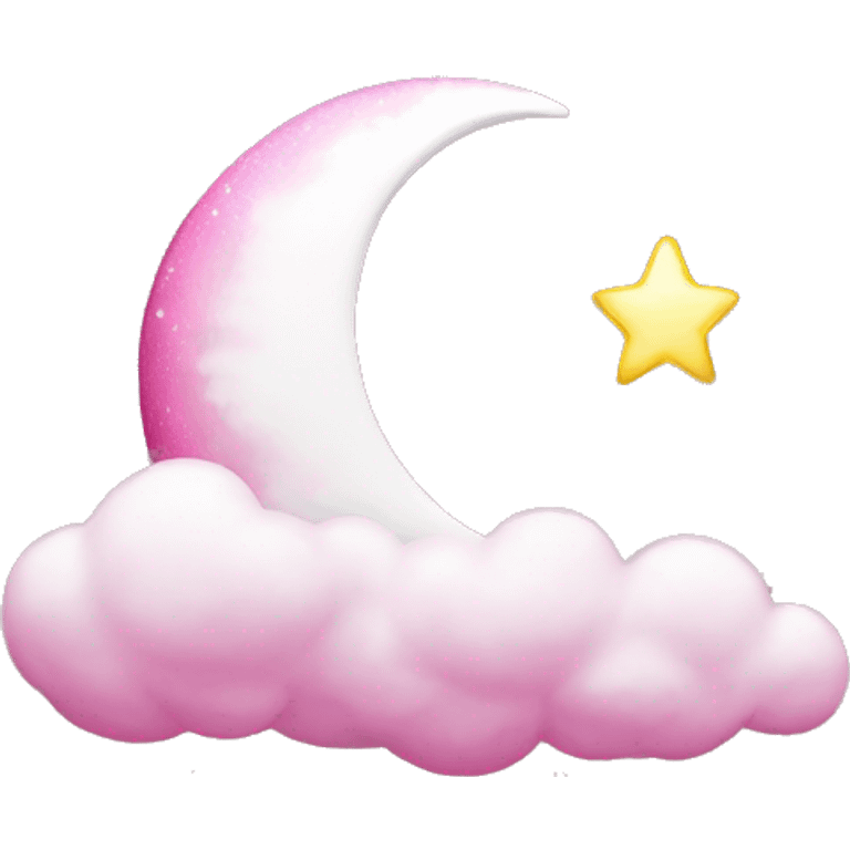 Pink crescent moon with sparkly white clouds emoji