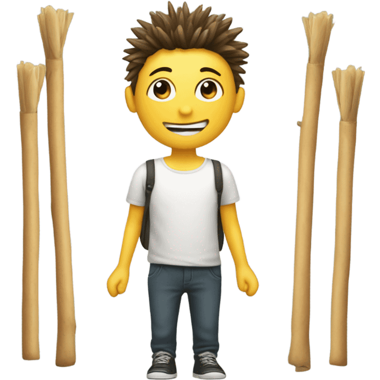 Boy with round heads, smiley, face square box, body stick, arms, stick, legs, spiky hair emoji