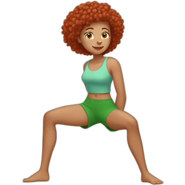 lightskin red haired girl stretching to touch her toes out with hand on her green shorts  emoji