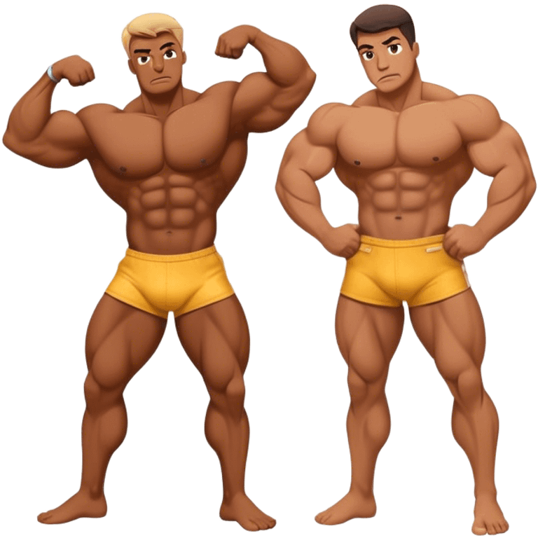 two bodybuilders are struggling with only pants emoji