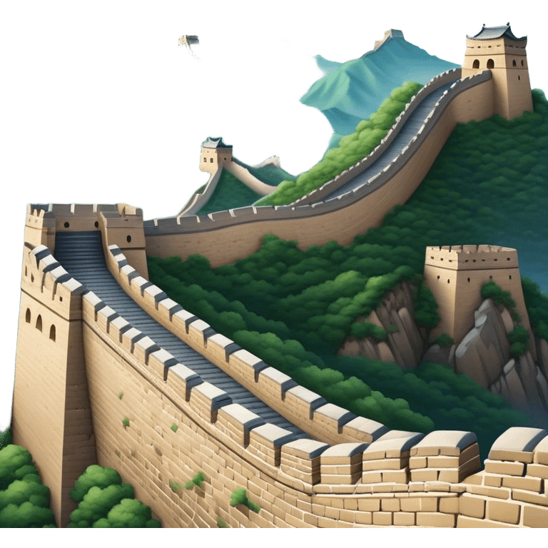 Cinematic Realistic Great Wall of China Landmark Emoji, depicted as ancient fortifications winding across majestic mountains, rendered with intricate detail and dramatic lighting. emoji