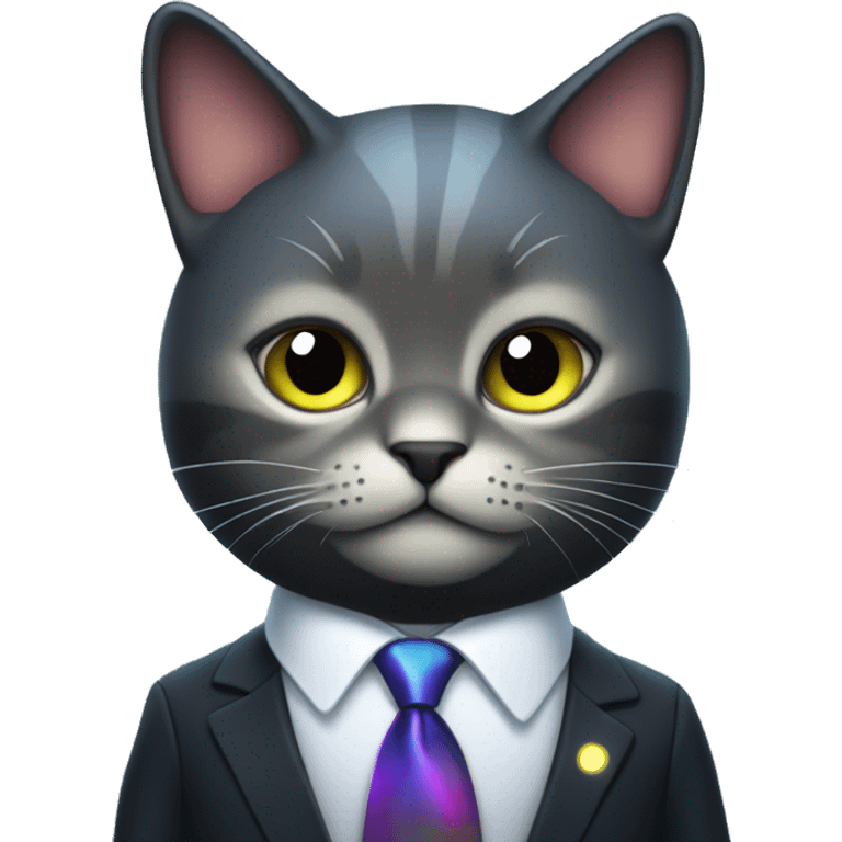 Cat wearing Dark iridescent business suit glowing emoji