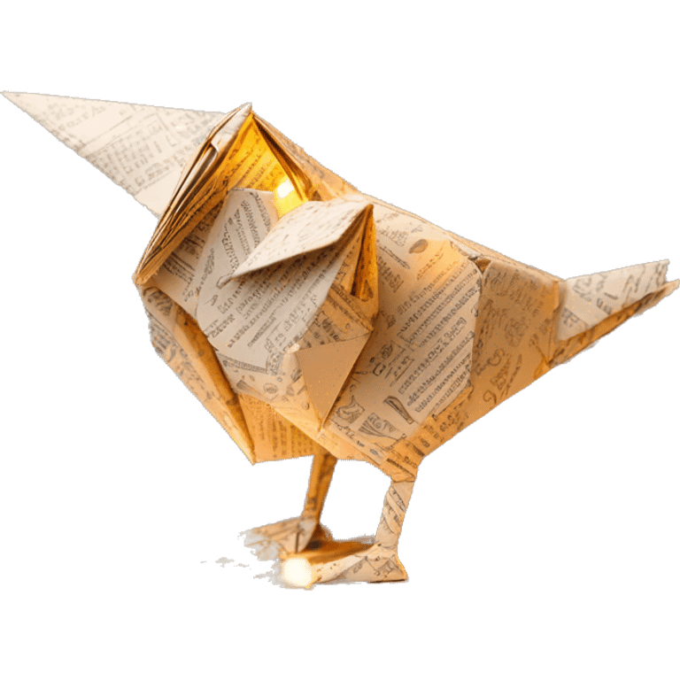 Sparkling patterned Beige Origami bird made of newspapers intricate patterns surrounded by fairy lights emoji