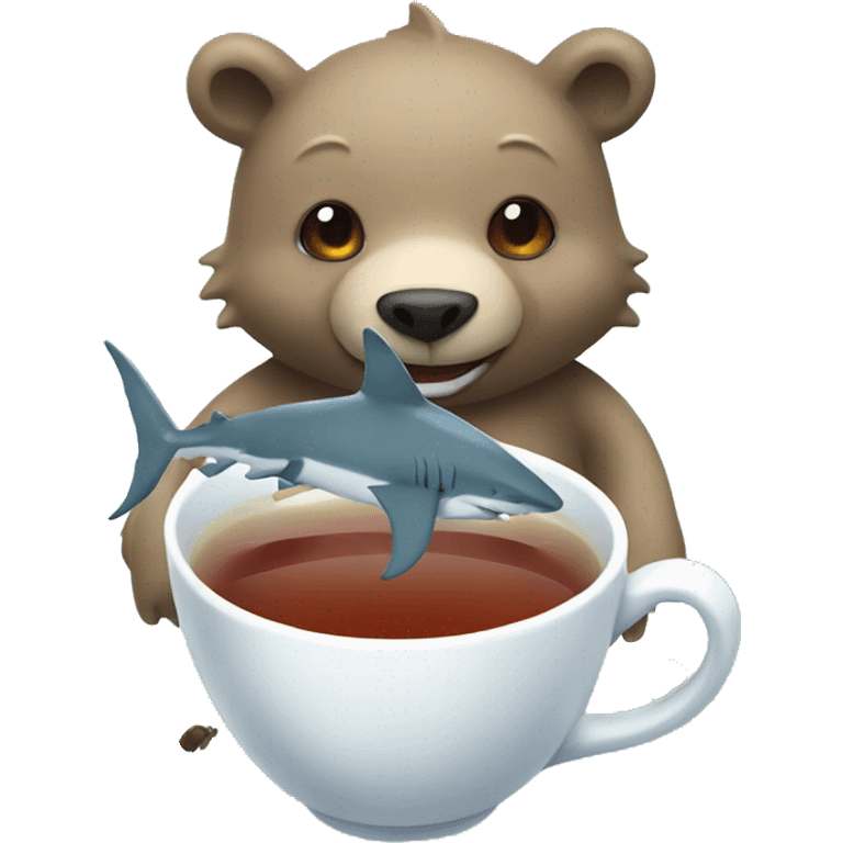 Shark having tea with a bear emoji