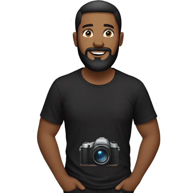 man, beard, black t-shirt, black pants, holding camera
 emoji