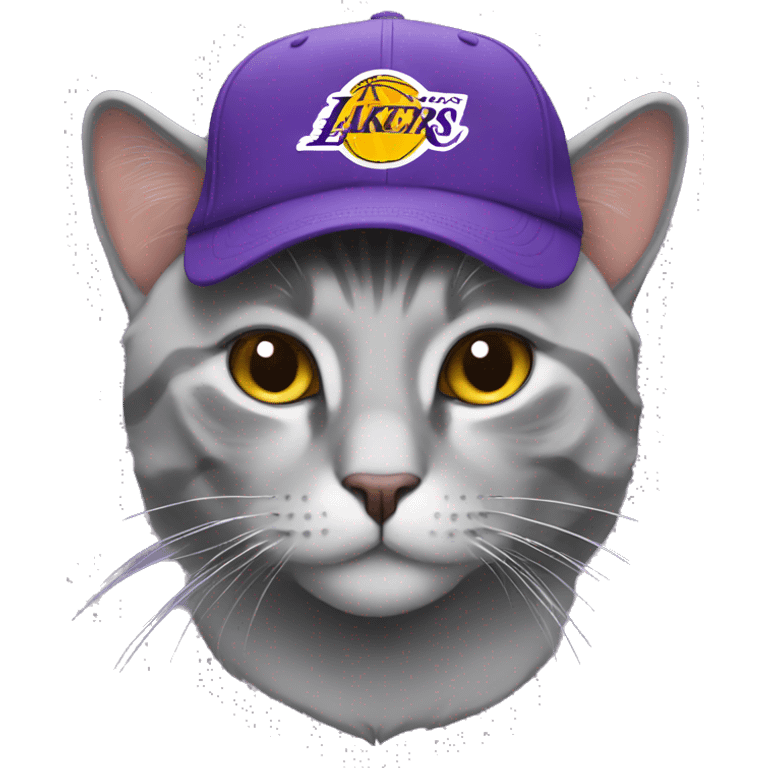 Grey Cat wearing a lakers hat emoji