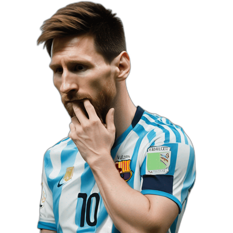 Lionel Messi thinking with his hand on his chin  emoji