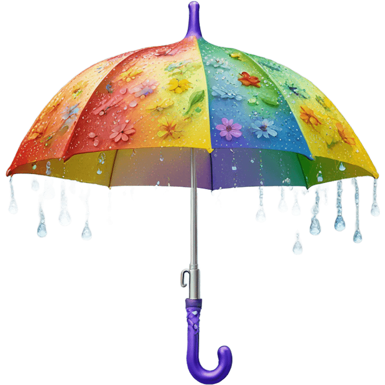 Rainbow umbrella made of flowers with dew drops dripping off and a large handle  emoji