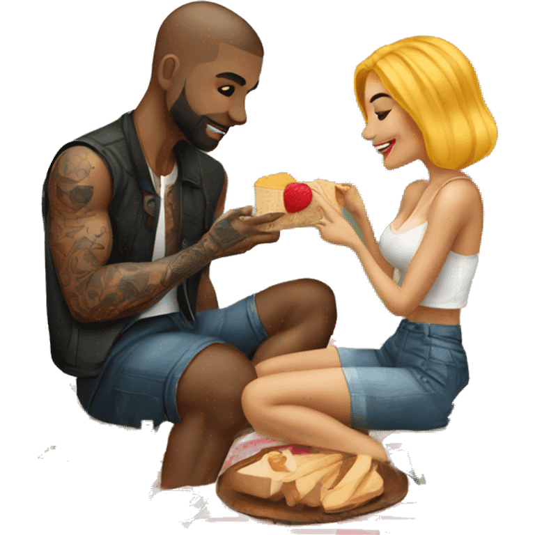 Romantic picnic date for beautiful tattooed couple emoji