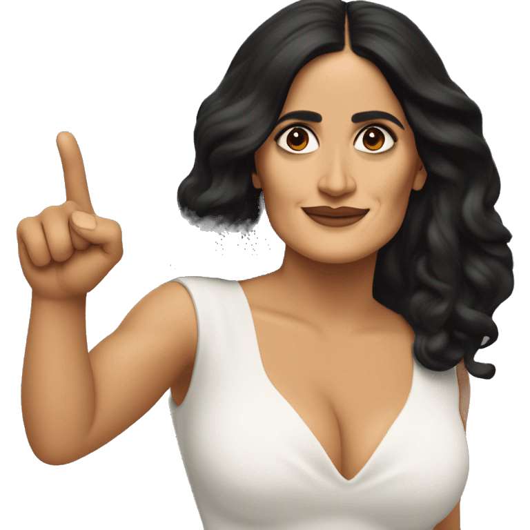 Salma Hayek pointing forward with her pointer finger emoji