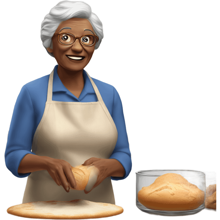 Create a 3d hyper realistic photo of a senior woman baking  emoji