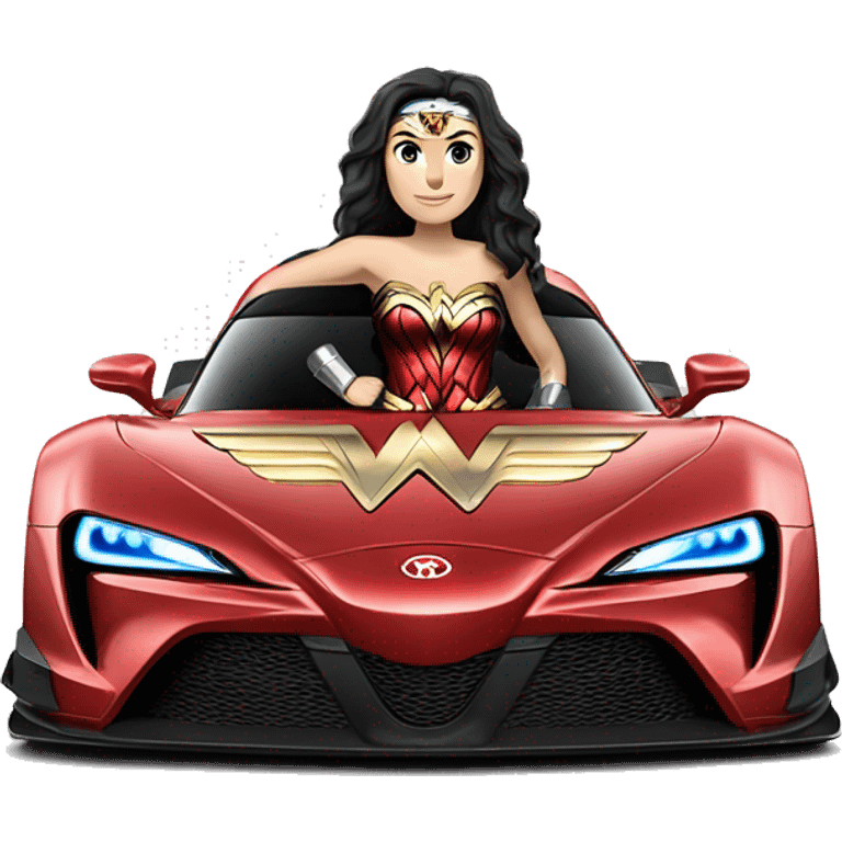 Linsey Wagner as Wonder Woman Long wheelbase widened Toyota 86 hypercar racer emoji