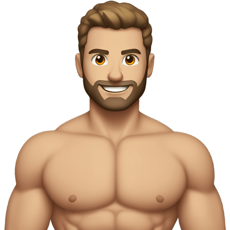 Muscly white Man with dark brown pompadour style hair and short beard in a speedo emoji