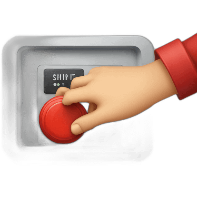 hand pressing a big red buzzer button with the label "ship it" emoji