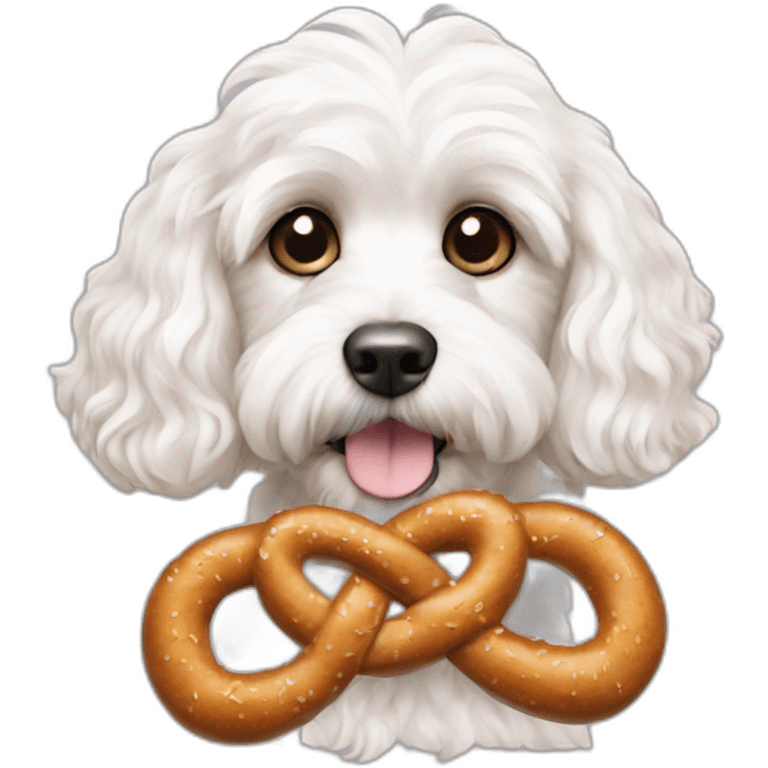 White Cavapoo with a Pretzel emoji