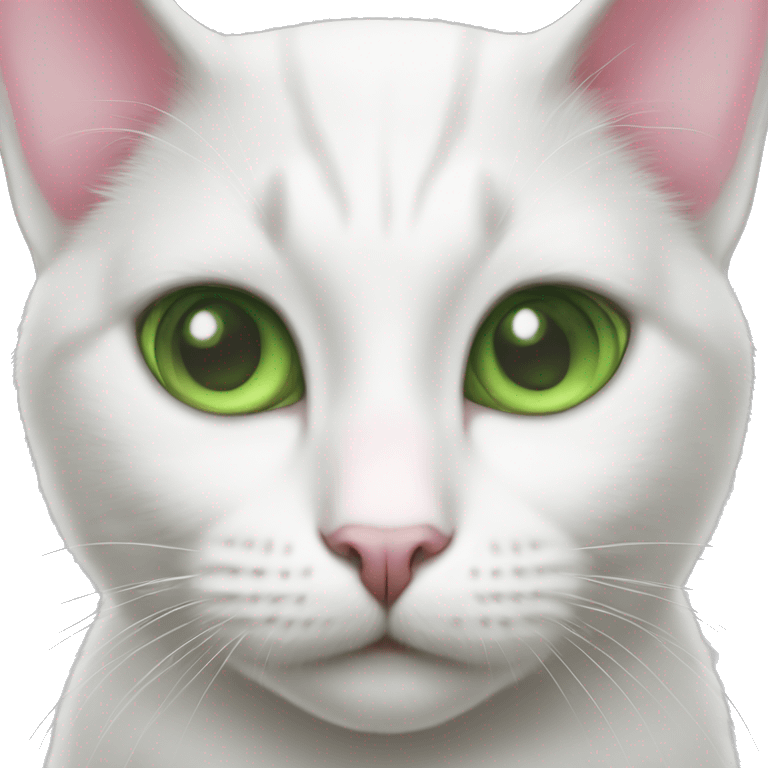 white cat, gray stain, with green eyes, pink nose emoji