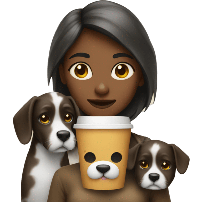 Girl whit a dog and a coffe  emoji