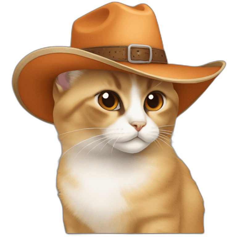 orange, small, chubby, hairy, balinese cat while wearing a brown cowboy hat emoji