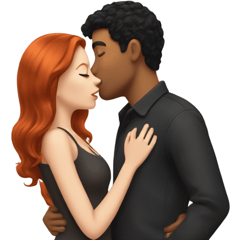 redhead, kissing her boyfriend with black hair emoji