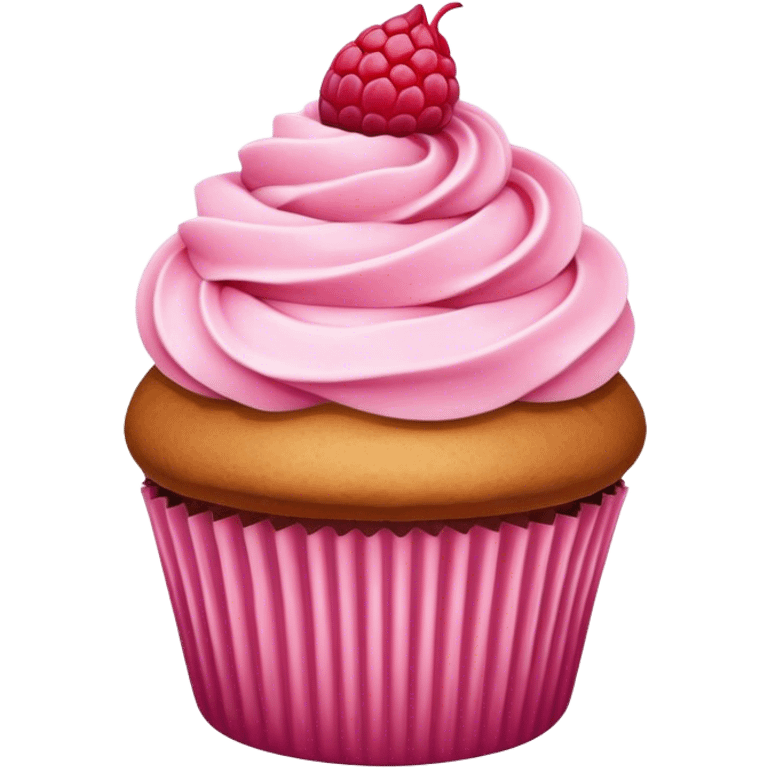 Cupcake with pink raspberry frosting emoji