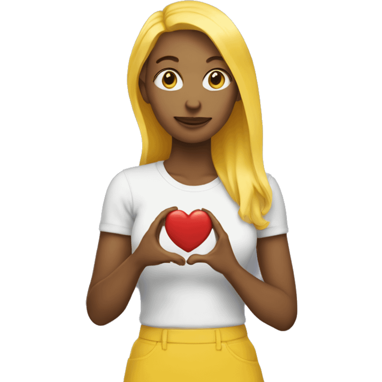 yellow skin yellow hair woman holding in her hand heart emoji