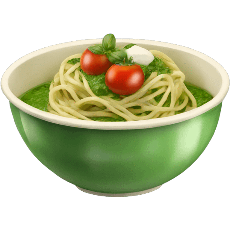 Bowl with spaghetti with green pesto with mozarella and tomato  emoji