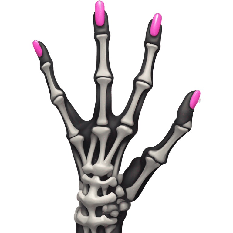 Skeleton hand 5 fingers with pink polish nails minimalistic  emoji