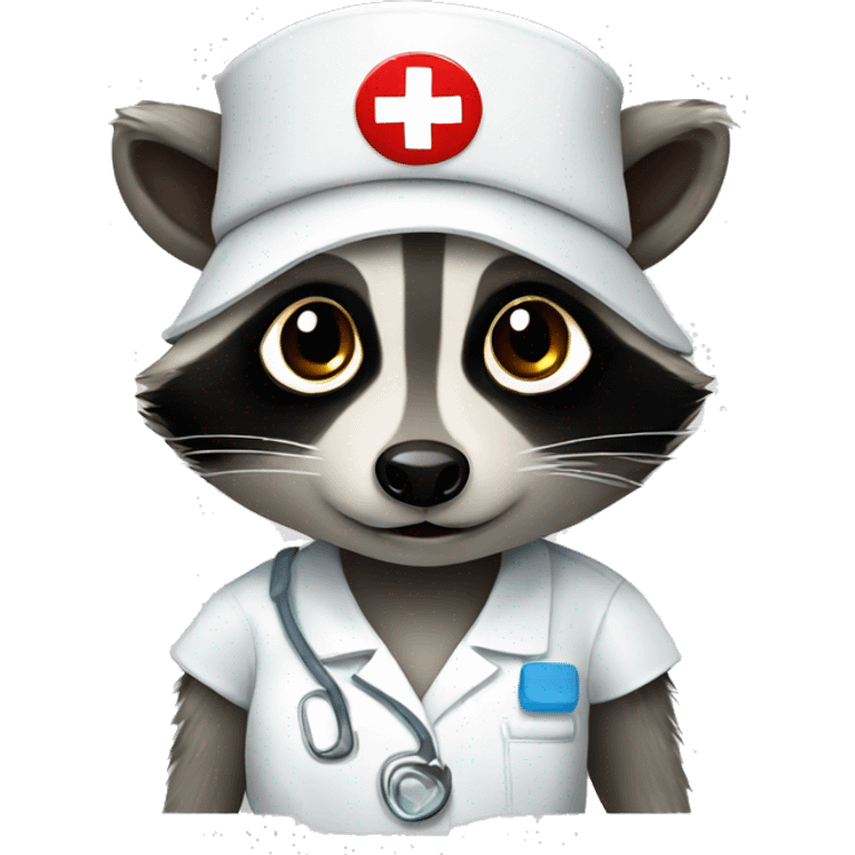 Wild cute raccoon wearing nurse hat emoji